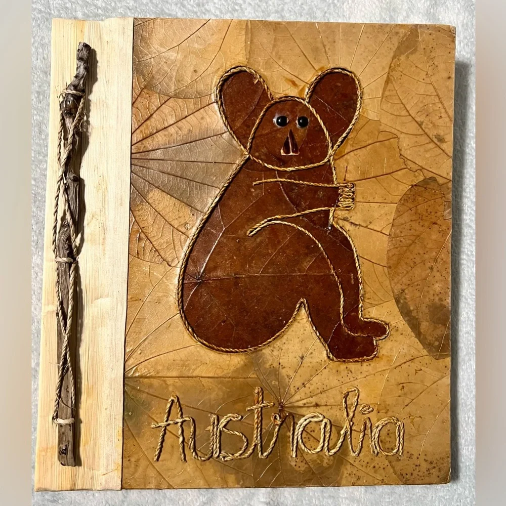 ❌NEW Koala Australia Photo Album Natural Leaf Twig Rope Bind Memory Scrap Book